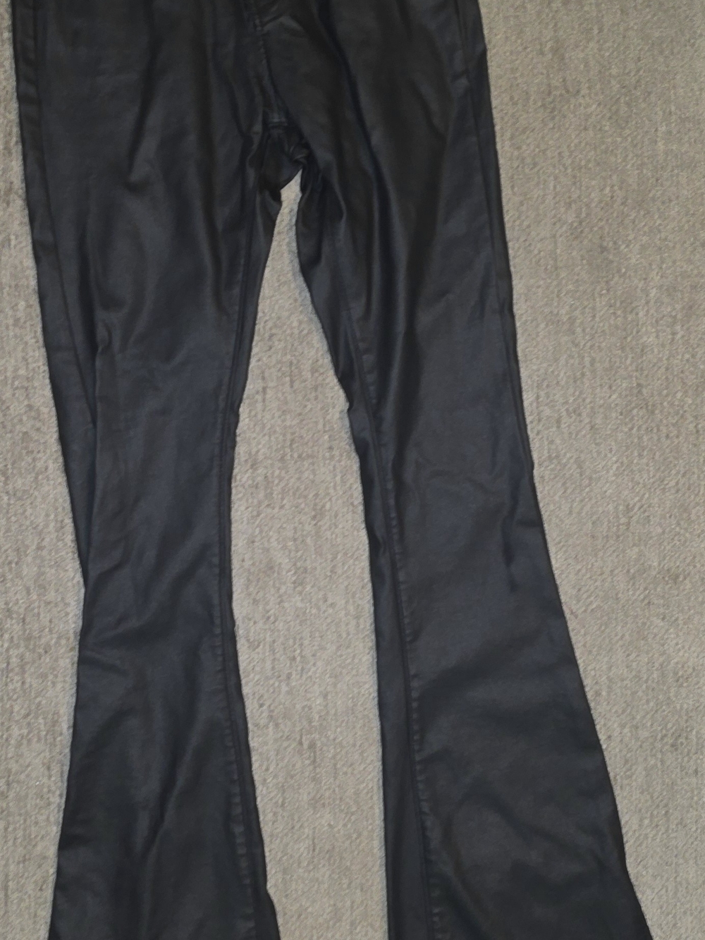 PrettyLittleThing Black Faux Leather Flare Pants Size 4